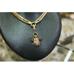 14K Gold Queen Bee Necklace, 14K Honey Bee Pendant, 6.5mm Chunky Chain Necklace, 14K Gold Curb Cuban Chain, Unique Gift For Her