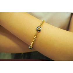 Gold Chain Bracelet, 14k Evil Eye, Italian Bracelet 14k Rolo chain