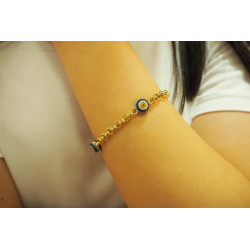 Gold Chain Bracelet, 14k Evil Eye, Italian Bracelet 14k Rolo chain