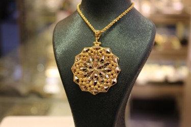 14K Gold Dorica Bead Ball Necklace, Dorica Gold Pendant, Jewelry for Women, Ball Gold Pendant, Gold Women Necklace
