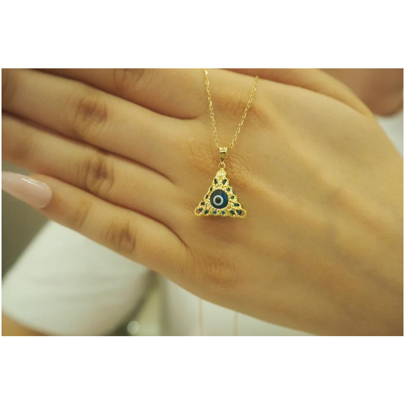 14k Solid Gold Evil Eye Pendant, 14k Evil Eye Protection Necklace, Celestial Jewelry for Women, Gift for Her, 14k Gold Jewelry