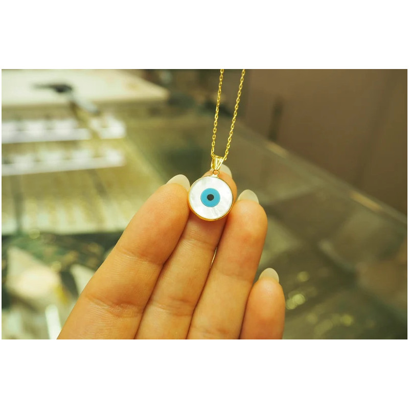 14k Solid Gold Evil Eye Pendant, 14k Evil Eye Protection Necklace, Celestial Jewelry for Women, Gift for Her, 14k Gold Jewelry,