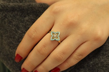14K Solid Gold Four Leaf Clover Ring