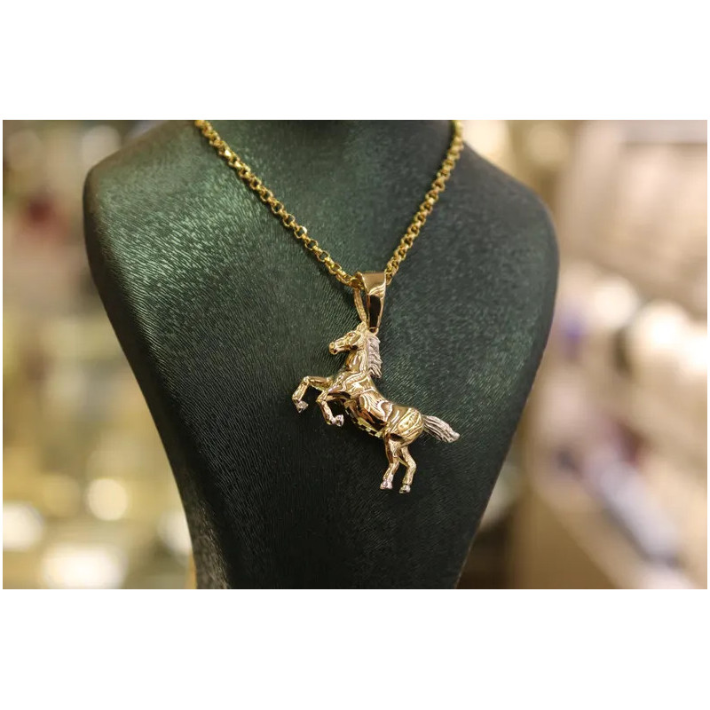 14K Gold Horse Necklace, 14k Gold Horse Pendant, 2 mm Rolo Chain Horse Necklace, Minimalist Gold Necklace