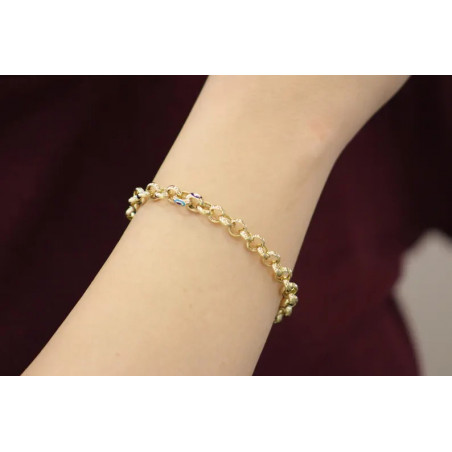 14k Gold Rolo Chain Bracelet, 6.80 mm Chain, Gold Thick Shiny Round Link, Rolo Charm Link , Women Gold Stacking Bracelet