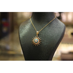 14k Gold Sun Pendant Necklace, Gold Evil Eye Sun Pendant Necklace, Gold Sunshine Pendant, Star Sun Jewelry, Dainty Gold