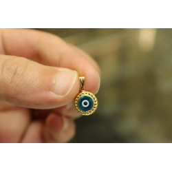 14k Gold Evil Eye Pendant, 14k Gold Evil Eye Protection Necklace, Gold Pendant, Minimalist Necklace, Blue Eye Charm