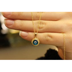 14k Gold Evil Eye Pendant, 14k Gold Evil Eye Protection Necklace, Gold Pendant, Minimalist Necklace, Blue Eye Charm