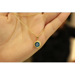 14k Gold Evil Eye Pendant, 14k Gold Evil Eye Protection Necklace, Gold Pendant, Minimalist Necklace, Blue Eye Charm