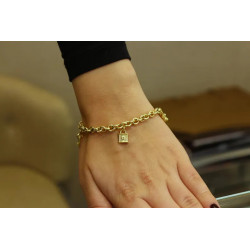 14k Gold Rolo Chain Bracelet, 5.50 mm Chain, Gold Rolo Chain with Charms, Rolo Charm Link , Women Gold Stacking Bracelet