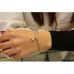 14k Gold Rolo Chain Bracelet, 6.70 mm Chain, Gold Rolo Chain with Star, Rolo Charm Link , Women Gold Stacking Bracelet